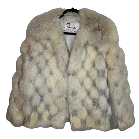 Vintage White Fox Fur Patchwork Leather Jacket Coat Ivory Evan’s 60s 70s M RARE - Picture 4 of 15